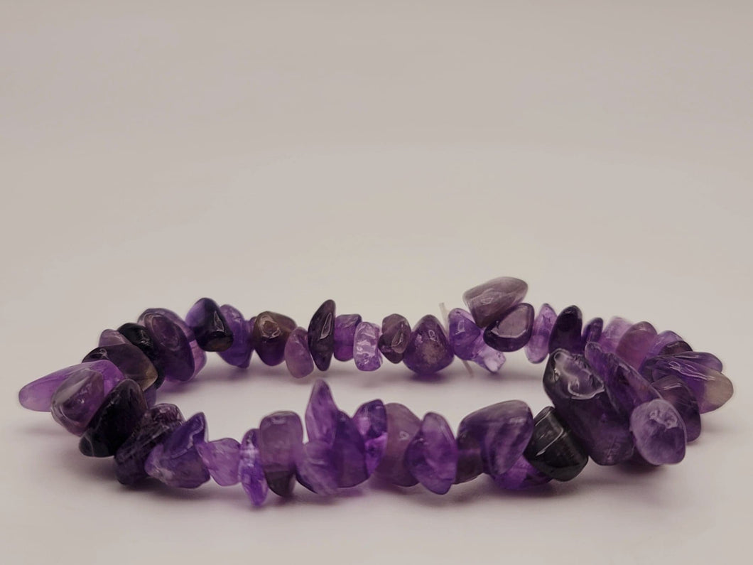 Amethyst Chip Bracelet Handmade Genuine Crystal Stretch  Bracelet