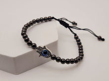 Load image into Gallery viewer, Hematite Bracelet, Beaded bracelet for concentration &amp; Focus Silver Tone Evil Eye
