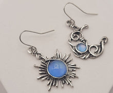 Load image into Gallery viewer, Handmade Blue Chalcedony Natural Drop Earrings , Moon &amp; Sun
