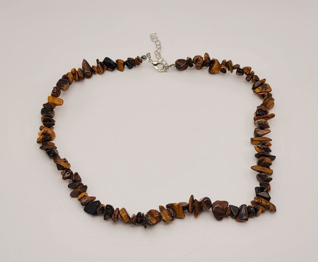 Tiger Eye Choker Necklace Silver tone Gorgeous Choker Chip Stones