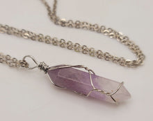 Load image into Gallery viewer, Silver tone Amethyst Wire wrapped Crystal Necklace
