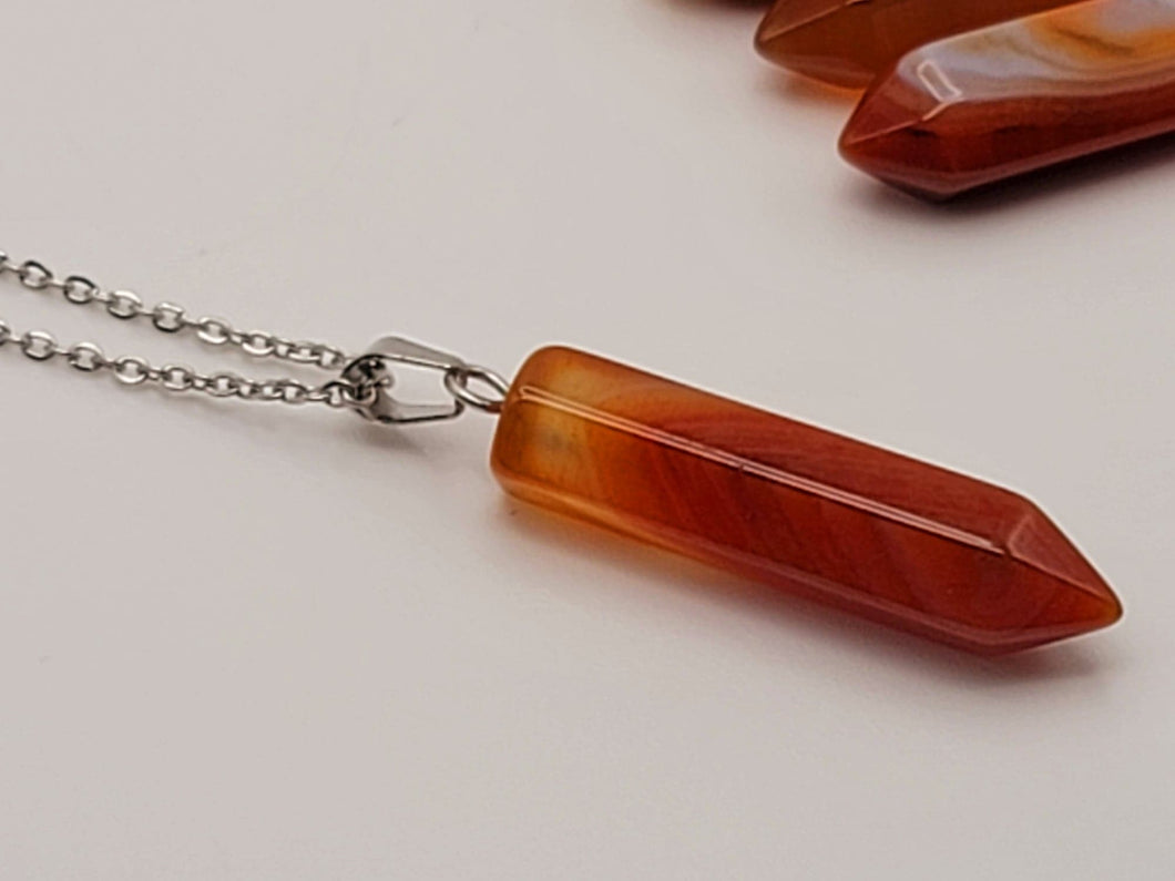 Elegant Silver Tone Carnelian Point Necklace - Daily Necklace