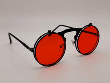 Load image into Gallery viewer, Steampunk Goggles Glasses Round Sunglasses Emo Retro Vintage Flip Up red
