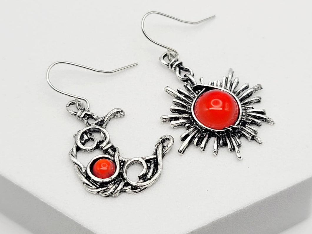 Handmade Carnelian Natural Drop Earrings , Moon & Sun Earrings