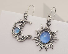 Load image into Gallery viewer, Handmade Blue Chalcedony Natural Drop Earrings , Moon &amp; Sun
