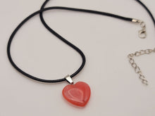 Load image into Gallery viewer, Crystal Necklace Silver Tone Strawberry Quartz Heart  Pendant Necklace  Handmade
