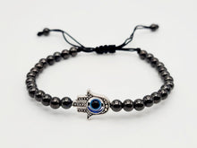 Load image into Gallery viewer, Hematite Bracelet, Beaded bracelet for concentration &amp; Focus Silver Tone Evil Eye
