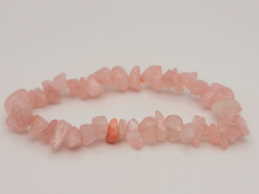 Rose Quartz Chip Bracelet Handmade Genuine Crystal Stretch  Bracelet