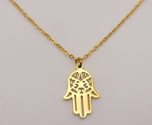 Load image into Gallery viewer, SaleHamsa Gold Necklace, Hand of Fatima,Hand Of God , Gold Plated Hamsa Necklace
