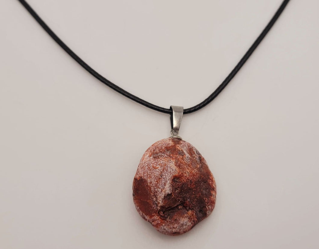 Crystal Necklace Silver Leather Carnelian Irregular Stone Healing Crystal Necklace