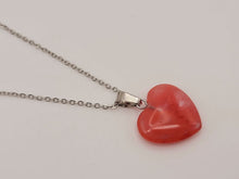 Load image into Gallery viewer, Crystal Necklace Silver Tone Strawberry Quartz Heart  Pendant Necklace  Handmade
