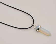 Load image into Gallery viewer, Crystal Necklace Silver Wire Opal Healing Crystal Point Leather Necklace
