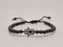 Load image into Gallery viewer, Hematite Bracelet, Beaded bracelet for concentration &amp; Focus Silver Tone Evil Eye
