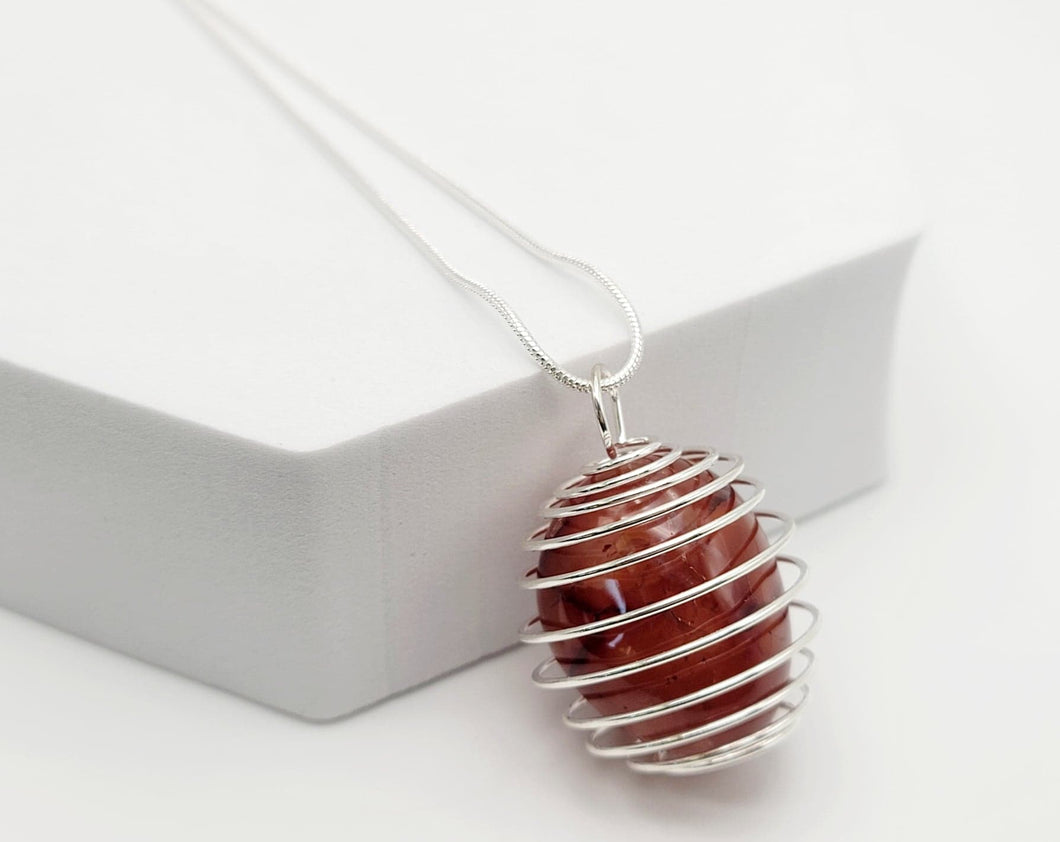 Handmade Carnelian Cage Necklace Silver Tone Cute trendy necklace