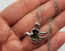 Load image into Gallery viewer, 100% Genuine Natural Moldavite Dove Locker Necklace  Silver Tone
