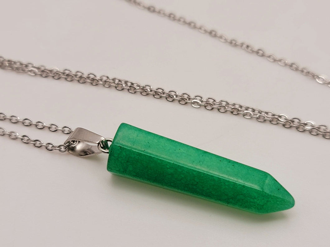 Jade Natural Point Necklace Silver Tone Necklace- Good Luck•Fortune