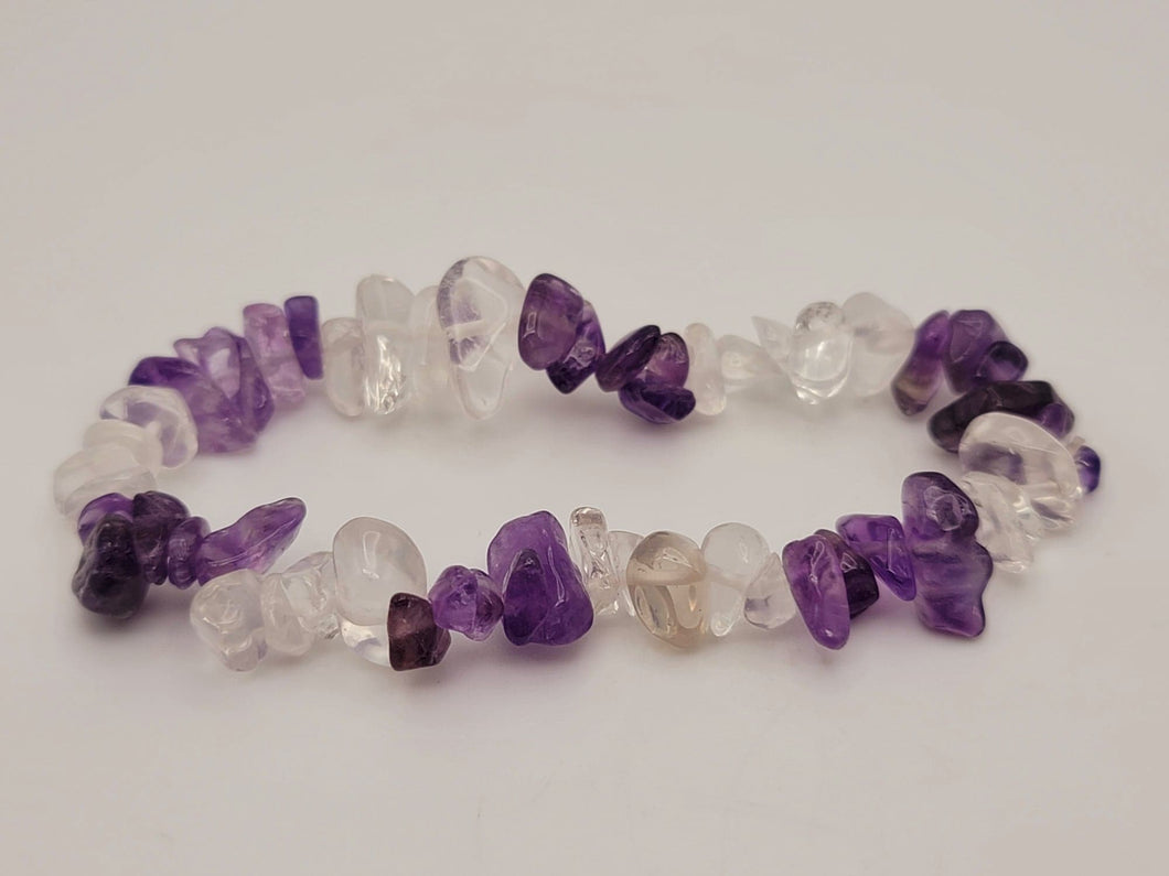 Amethyst & Clear Quartz Healing Bracelet Chip Bracelet Stretch