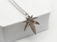 Load image into Gallery viewer, Stainless Steel Weed Necklace - Marihuana Necklace - Silver Necklace,
