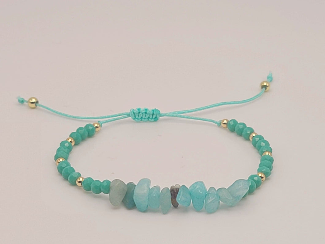 Amazonite Irregular Chips Stone bracelet 4mm adjustable to size