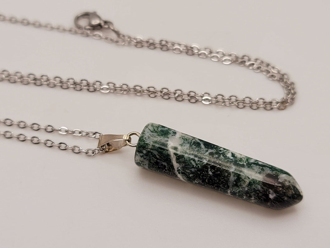 Silver wire Indian Agate Healing Crystal Point Necklace