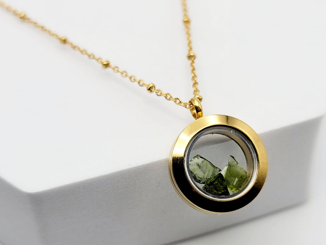 100 % Natural Handmade Crystal Moldavite Necklace Stainless Steel Gold/ Silver