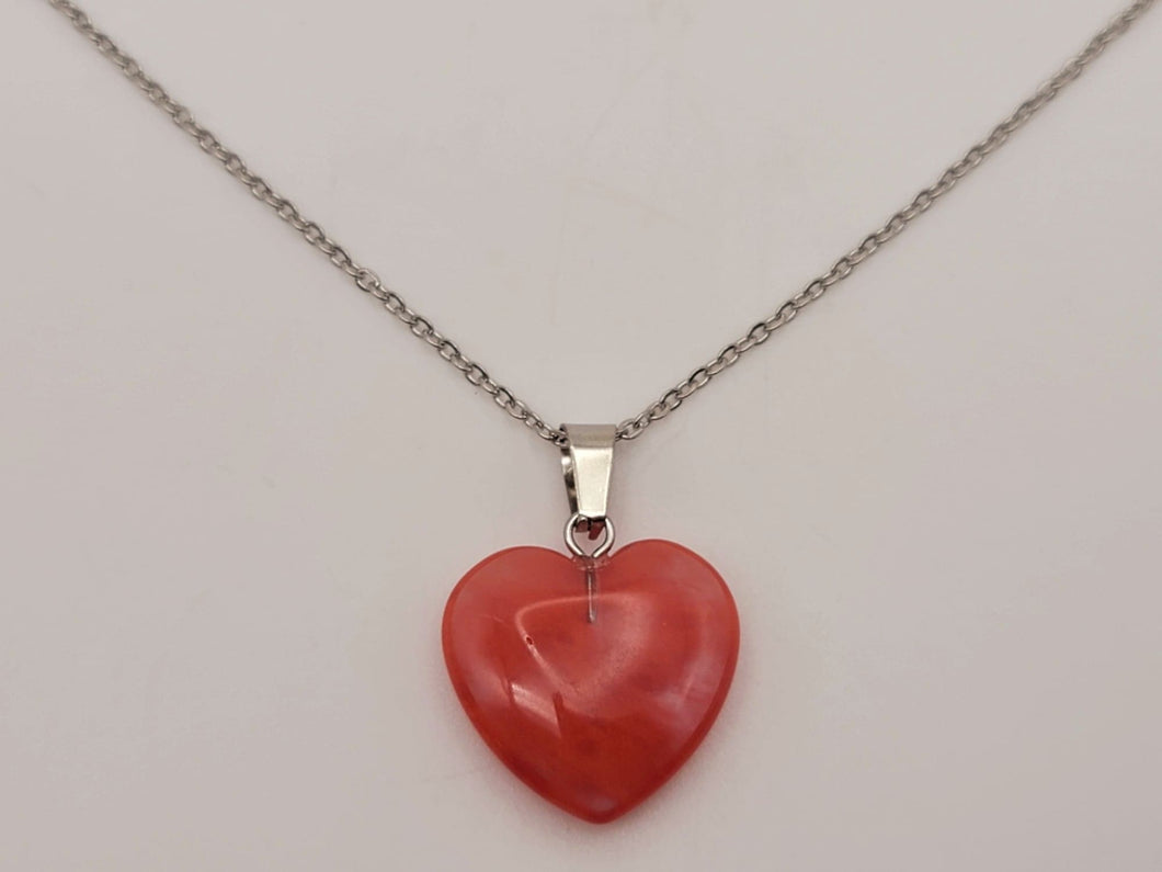 Crystal Necklace Silver Tone Strawberry Quartz Heart  Pendant Necklace  Handmade