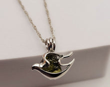 Load image into Gallery viewer, 100% Genuine Natural Moldavite Dove Locker Necklace  Silver Tone
