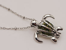 Load image into Gallery viewer, 100% Genuine Natural Moldavite Turtle Locker Necklace  Silver Tone
