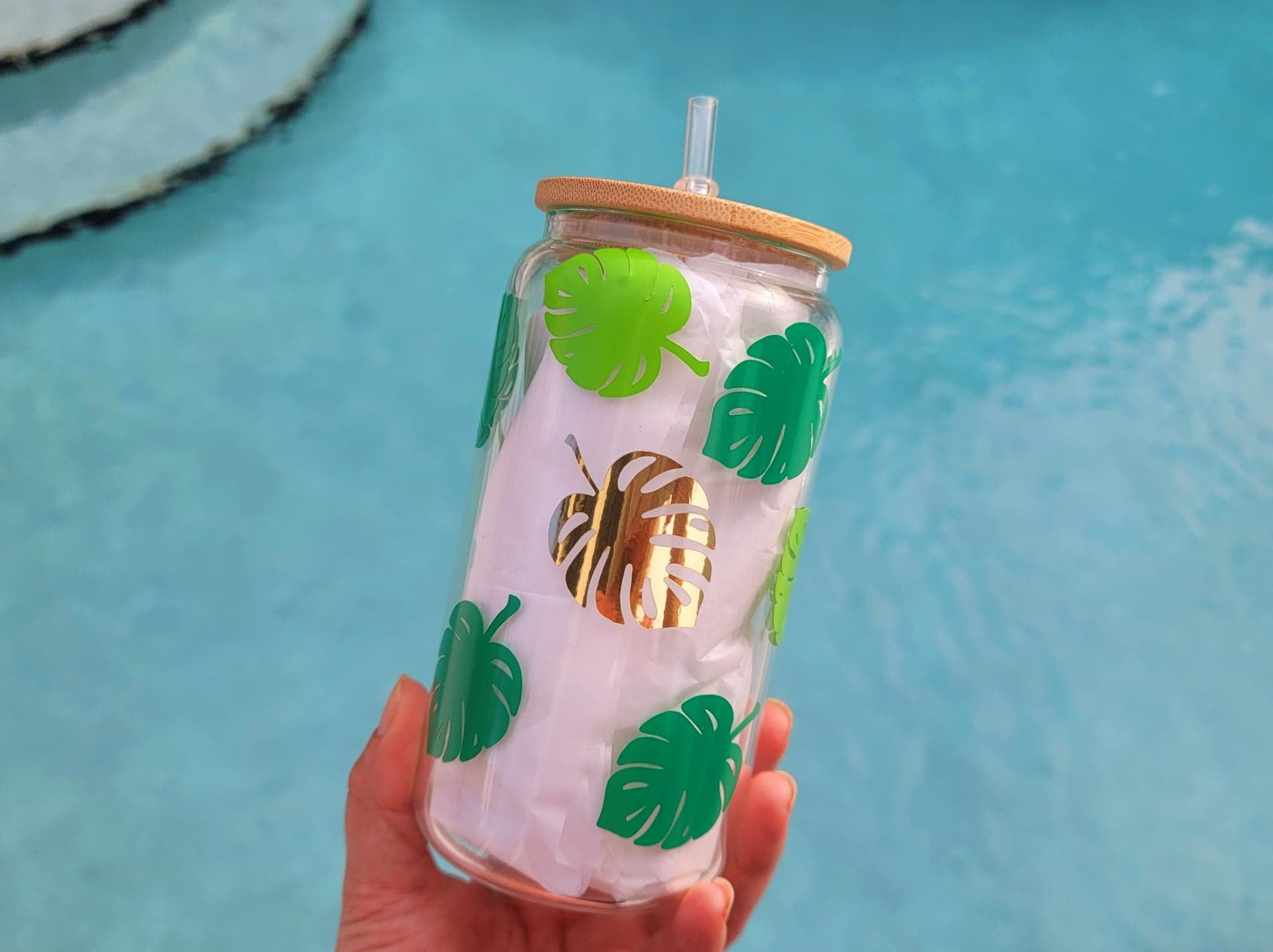 Monstera Leaf Glass Water Bottle, Glass Water Bottle