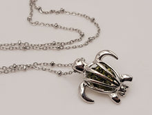 Load image into Gallery viewer, 100% Genuine Natural Moldavite Turtle Locker Necklace  Silver Tone
