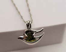 Load image into Gallery viewer, 100% Genuine Natural Moldavite Dove Locker Necklace  Silver Tone
