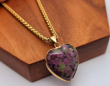 Load image into Gallery viewer, Crystal choker heart Necklace Blood Stone Healing Crystal Golden tone
