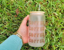 Load image into Gallery viewer, Coffee &amp; Coffee Beer Can Glass | Boho Coffee Glass | Aesthetic Coffee Glass | 16 oz
