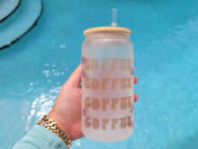 Load image into Gallery viewer, Coffee &amp; Coffee Beer Can Glass | Boho Coffee Glass | Aesthetic Coffee Glass | 16 oz
