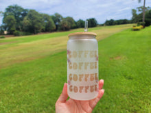 Load image into Gallery viewer, Coffee &amp; Coffee Beer Can Glass | Boho Coffee Glass | Aesthetic Coffee Glass | 16 oz
