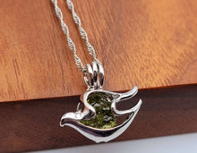 Load image into Gallery viewer, 100% Genuine Natural Moldavite Dove Locker Necklace  Silver Tone
