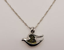 Load image into Gallery viewer, 100% Genuine Natural Moldavite Dove Locker Necklace  Silver Tone
