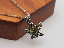 Load image into Gallery viewer, 100% Genuine Natural Moldavite Star Locker Necklace  Silver Tone
