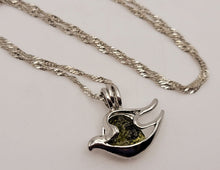 Load image into Gallery viewer, 100% Genuine Natural Moldavite Dove Locker Necklace  Silver Tone
