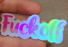 Load image into Gallery viewer, Holographic Waterproof 90s Nostalgia Rainbow Vinyl Sticker F@cK Off
