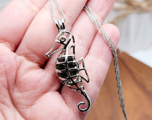 Load image into Gallery viewer, 100% Genuine Natural Moldavite Sea Horse Locker Necklace  Silver Tone
