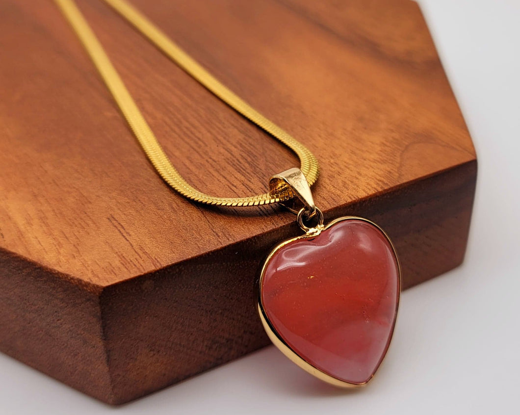 Crystal Choker Necklace Gold Tone Strawberry Quartz Heart