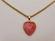 Load image into Gallery viewer, Crystal Choker Necklace Gold Tone Strawberry Quartz Heart
