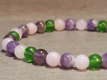 Load image into Gallery viewer, Natural Moldavite, Rose Quartz &amp; Amethyst 4mm Stretch Bracelet.
