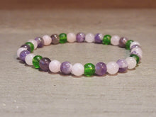 Load image into Gallery viewer, Natural Moldavite, Rose Quartz &amp; Amethyst 4mm Stretch Bracelet.
