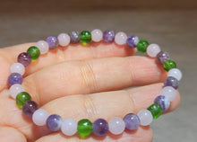 Load image into Gallery viewer, Natural Moldavite, Rose Quartz &amp; Amethyst 4mm Stretch Bracelet.
