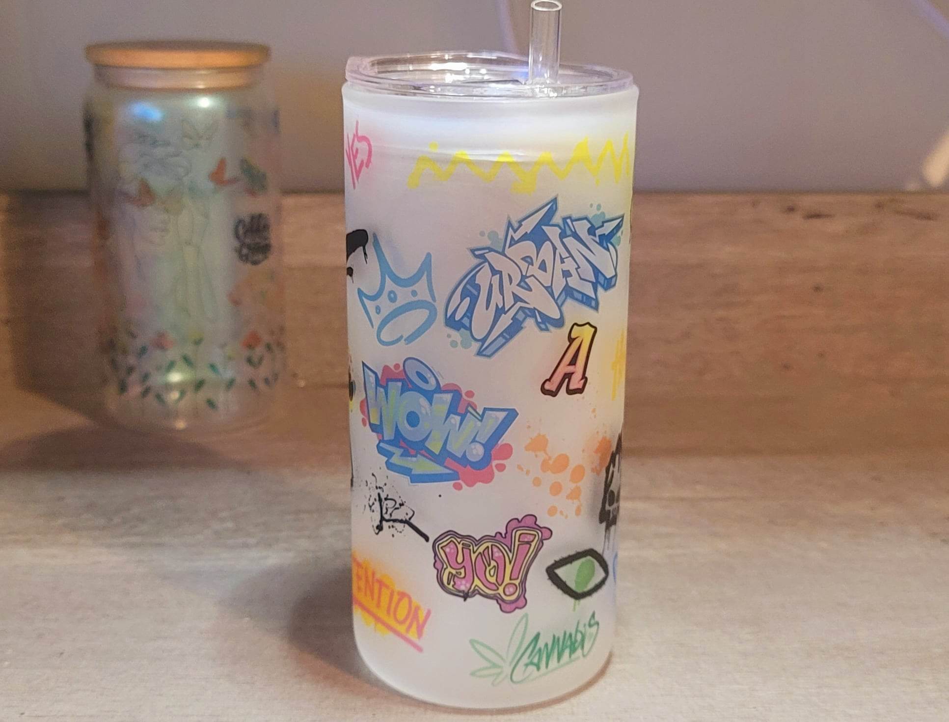 Graffiti Beer Can Glass | Boho Graffiti Coffee Glass | 20 oz, Size: One Size