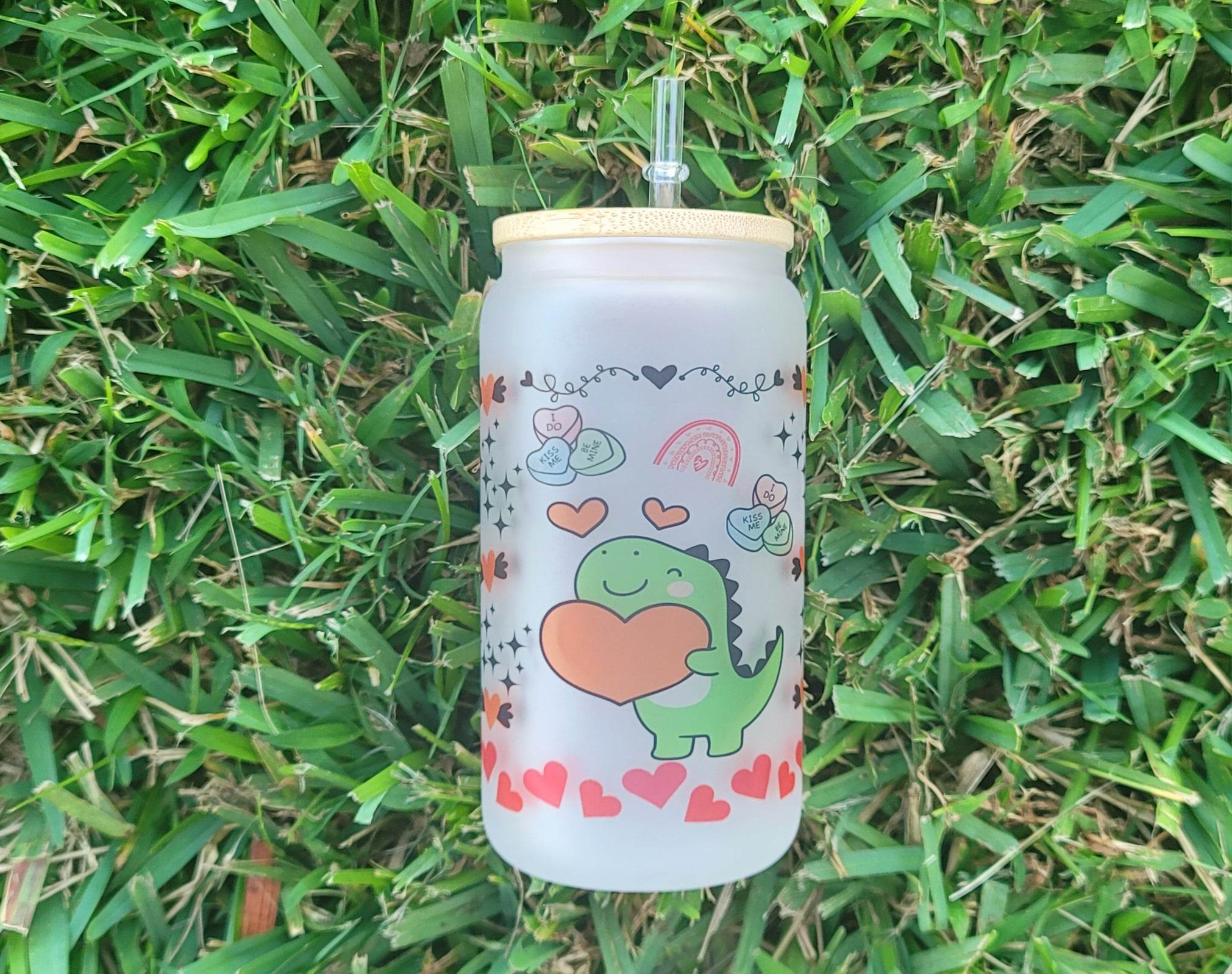 Valentine's Day Beer Can Glass | Dinosaur Beer Can, Kawaii Heart Cup With  Lid