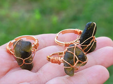 Load image into Gallery viewer, 100% Natural Raw Moldavite Rings Wire Wrapped / Genuine Moldavite
