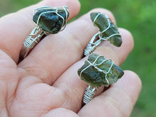 Load image into Gallery viewer, 100% Natural Raw Moldavite Rings Wire Wrapped / Genuine Moldavite
